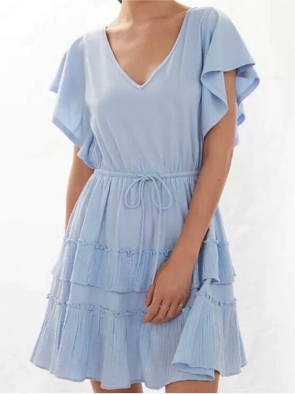 Anthropologie Daily Practice Tiered Ruffle Dress Drawstring Cotton Gauze Coastal